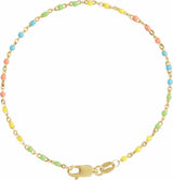 14K Yellow Gold-Filled 1.7 mm Multicolor Enamel Bead Cable 7" Chain