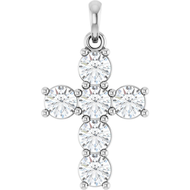 14K White Gold 1 CTW Lab-Grown Diamond Cross Pendant
