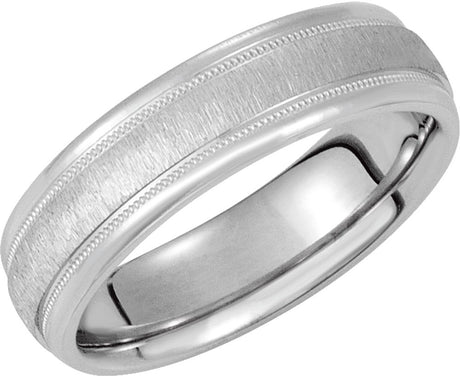 14K White Gold 6 mm Half Round Milgrain Stone Finish Band Size 9
