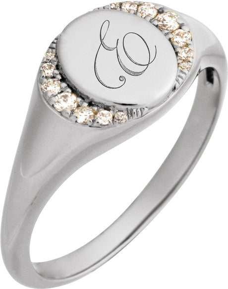 14K White Gold Engravable 1/10 CTW Natural Diamond Signet Ring