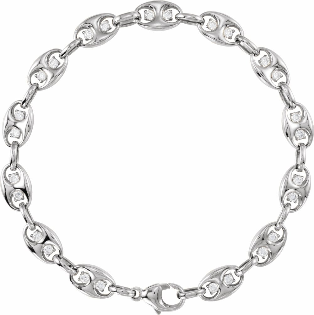 14K White Gold 1 CTW Lab-Grown Diamond Mariner Link 7 1/2" Bracelet