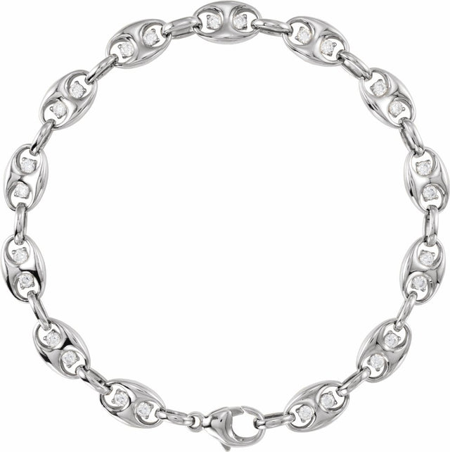 14K White Gold 1 CTW Lab-Grown Diamond Mariner Link 7 1/2" Bracelet