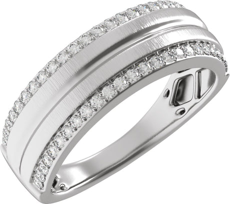 14K White Gold 1/2 CTW Natural Diamond Tapered Comfort-Fit Half Round Band