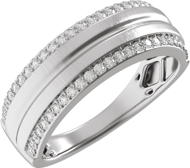 14K White Gold 1/2 CTW Natural Diamond Tapered Comfort-Fit Half Round Band
