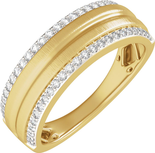 Rhodium-Plated 14K Yellow 1/2 CTW Natural Diamond Tapered Comfort-Fit Half Round Band