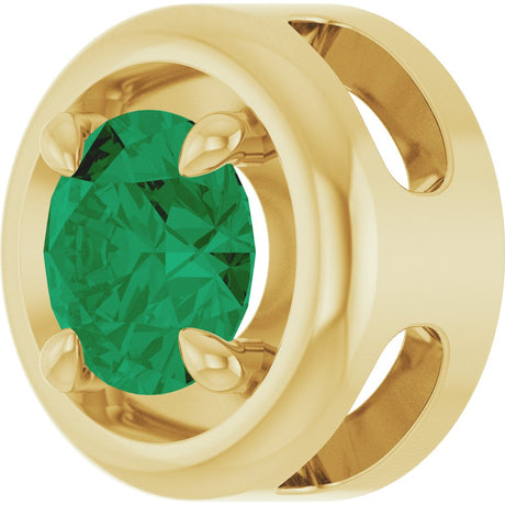14K Yellow Gold 5 mm Lab-Grown Emerald Solitaire Slide Pendant