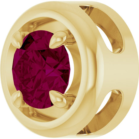 14K Yellow Gold 5 mm Natural Rhodolite Garnet Solitaire Slide Pendant