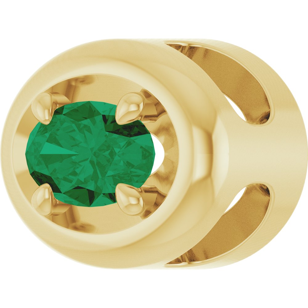 14K Yellow Gold 5x3 mm Lab-Grown Emerald Solitaire Slide Pendant