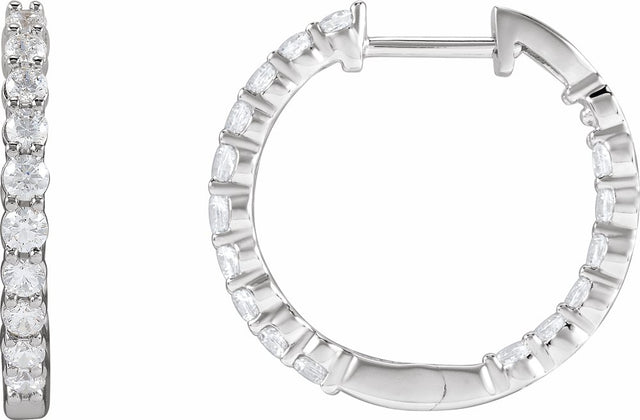 14K White Gold 1 CTW Lab-Grown Diamond Inside-Outside Hinged 19.3 mm Hoop Earrings