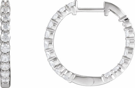 14K White Gold 1 CTW Lab-Grown Diamond Inside-Outside Hinged 19.3 mm Hoop Earrings