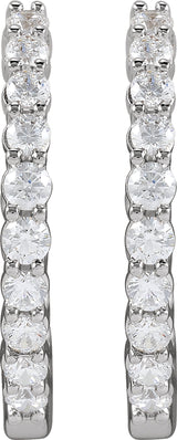 14K White 1 CTW Lab-Grown Diamond Inside-Outside Hinged 19.3 mm Hoop Earrings