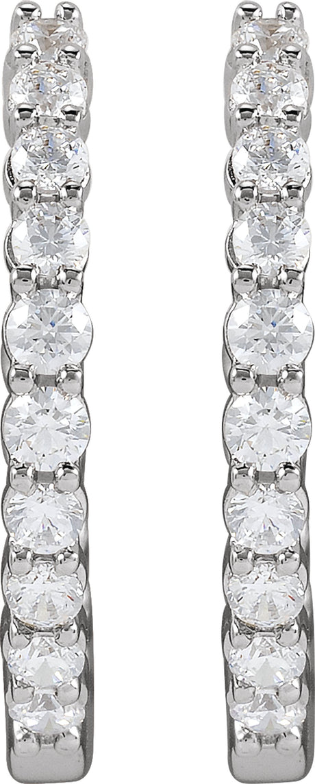 14K White 1 CTW Lab-Grown Diamond Inside-Outside Hinged 19.3 mm Hoop Earrings