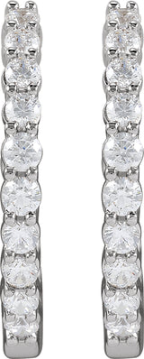 14K White Gold 1 CTW Lab-Grown Diamond Inside-Outside Hinged 19.3 mm Hoop Earrings