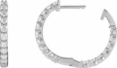 14K White Gold 1 CTW Lab-Grown Diamond Inside-Outside Hinged 19.3 mm Hoop Earrings