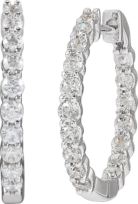 14K White 1 CTW Lab-Grown Diamond Inside-Outside Hinged 19.3 mm Hoop Earrings