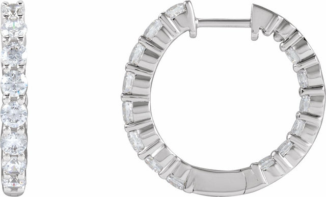 14K White Gold 2 CTW Lab-Grown Diamond Inside-Outside Hinged 20 mm Hoop Earrings