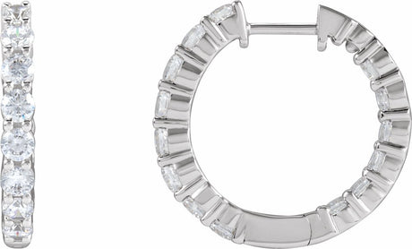 14K White Gold 2 CTW Lab-Grown Diamond Inside-Outside Hinged 20 mm Hoop Earrings