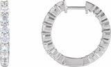 14K White Gold 2 CTW Lab-Grown Diamond Inside-Outside Hinged 20 mm Hoop Earrings