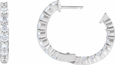 14K White Gold 2 CTW Lab-Grown Diamond Inside-Outside Hinged 20 mm Hoop Earrings