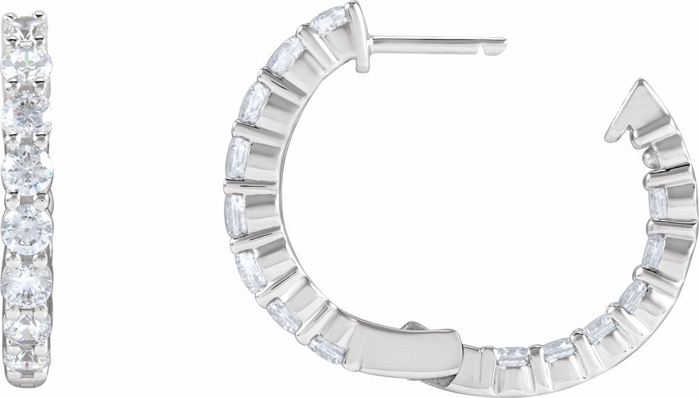 14K White Gold 2 CTW Lab-Grown Diamond Inside-Outside Hinged 20 mm Hoop Earrings