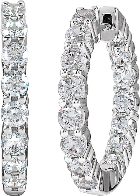14K White 2 CTW Lab-Grown Diamond Inside-Outside Hinged 20 mm Hoop Earrings