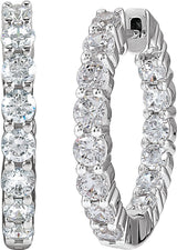 14K White Gold 2 CTW Lab-Grown Diamond Inside-Outside Hinged 20 mm Hoop Earrings