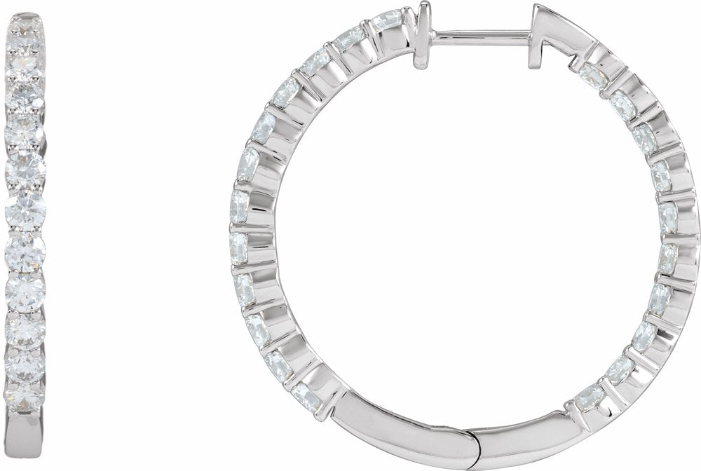 14K White 3 CTW Lab-Grown Diamond Inside-Outside Hinged 30 mm Hoop Earrings