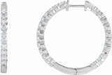 14K White 3 CTW Natural Diamond Inside-Outside Hinged 30 mm Hoop Earrings
