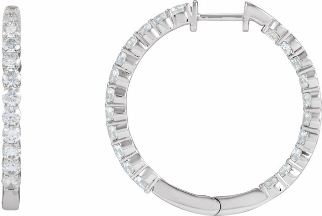 14K White Gold 3 CTW Lab-Grown Diamond Inside-Outside Hinged 30 mm Hoop Earrings