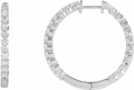 14K White 3 CTW Lab-Grown Diamond Inside-Outside Hinged 30 mm Hoop Earrings