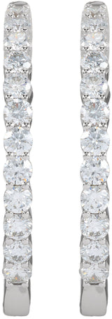 14K White 3 CTW Natural Diamond Inside-Outside Hinged 30 mm Hoop Earrings
