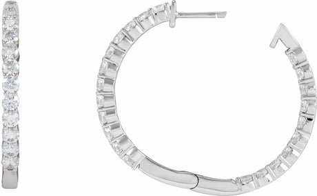 14K White Gold 3 CTW Lab-Grown Diamond Inside-Outside Hinged 30 mm Hoop Earrings