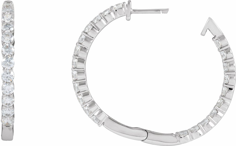 14K White 3 CTW Natural Diamond Inside-Outside Hinged 30 mm Hoop Earrings