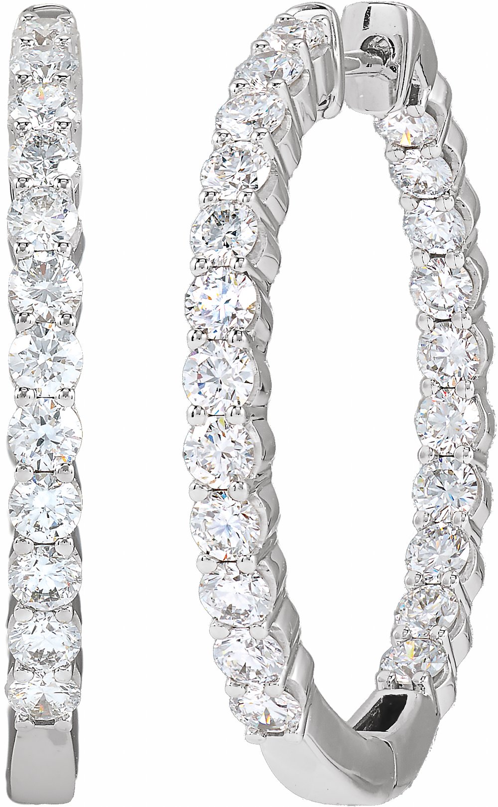 14K White 3 CTW Natural Diamond Inside-Outside Hinged 30 mm Hoop Earrings