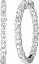 14K White 3 CTW Natural Diamond Inside-Outside Hinged 30 mm Hoop Earrings