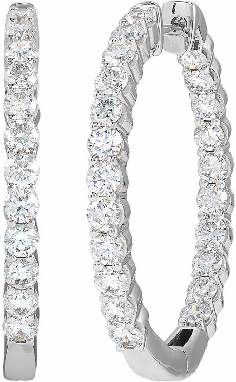 14K White 3 CTW Natural Diamond Inside-Outside Hinged 30 mm Hoop Earrings