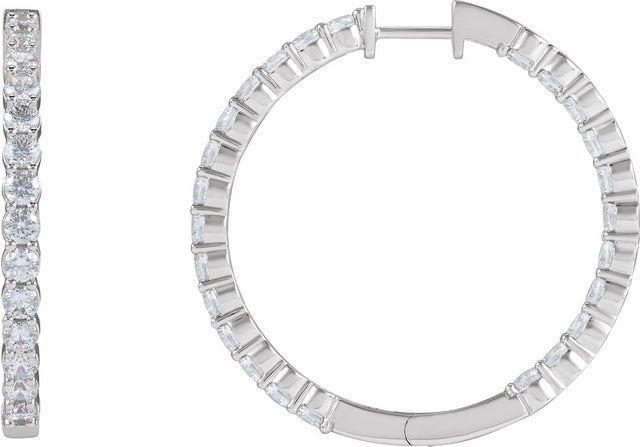 14K White Gold 4 CTW Lab-Grown Diamond Inside-Outside Hinged 36 mm Hoop Earrings