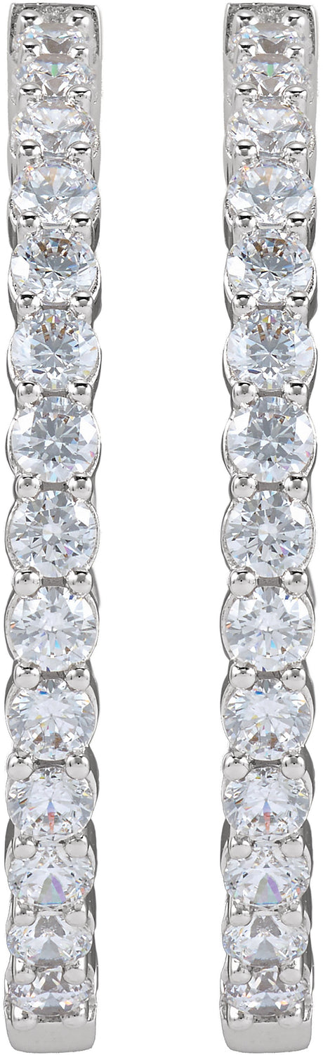 14K White Gold 4 CTW Lab-Grown Diamond Inside-Outside Hinged 36 mm Hoop Earrings
