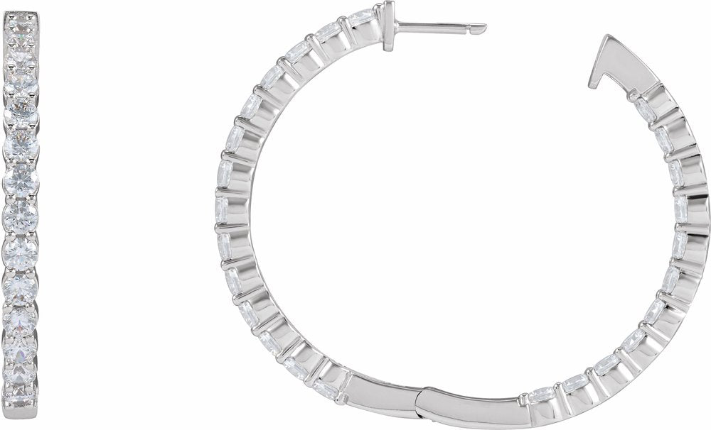 14K White Gold 4 CTW Lab-Grown Diamond Inside-Outside Hinged 36 mm Hoop Earrings