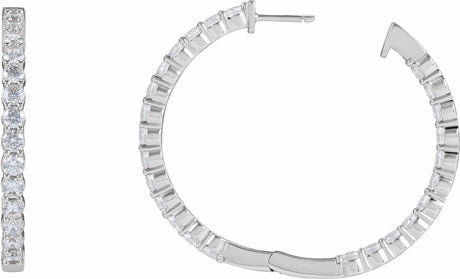 14K White Gold 4 CTW Lab-Grown Diamond Inside-Outside Hinged 36 mm Hoop Earrings