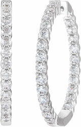 14K White 4 CTW Lab-Grown Diamond Inside-Outside Hinged 36 mm Hoop Earrings