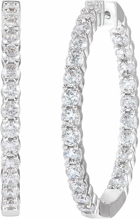 14K White 4 CTW Lab-Grown Diamond Inside-Outside Hinged 36 mm Hoop Earrings
