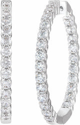 14K White Gold 4 CTW Lab-Grown Diamond Inside-Outside Hinged 36 mm Hoop Earrings