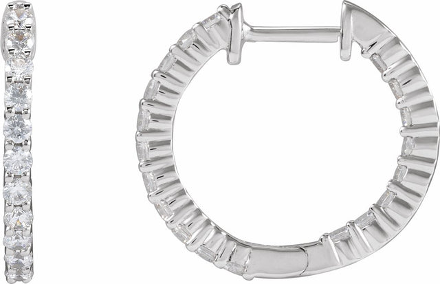 14K White Gold 3/4 CTW Lab-Grown Diamond Inside-Outside Hinged 17.2 mm Hoop Earrings