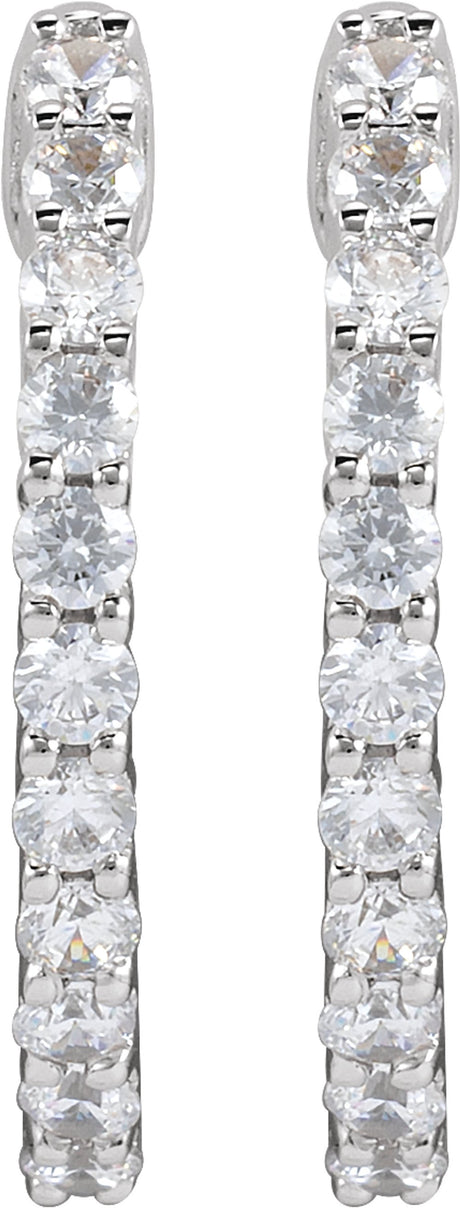14K White Gold 3/4 CTW Lab-Grown Diamond Inside-Outside Hinged 17.2 mm Hoop Earrings