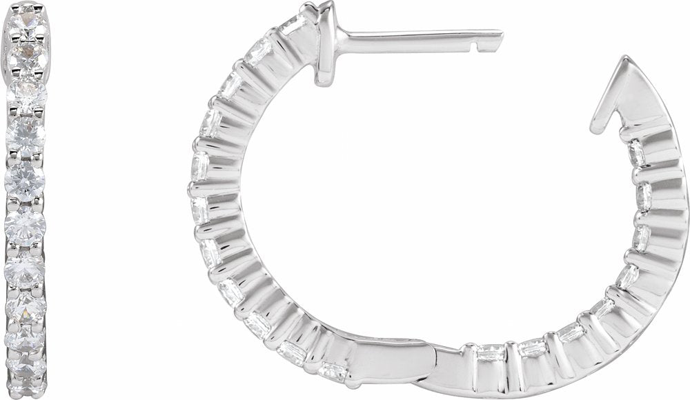 14K White Gold 3/4 CTW Lab-Grown Diamond Inside-Outside Hinged 17.2 mm Hoop Earrings