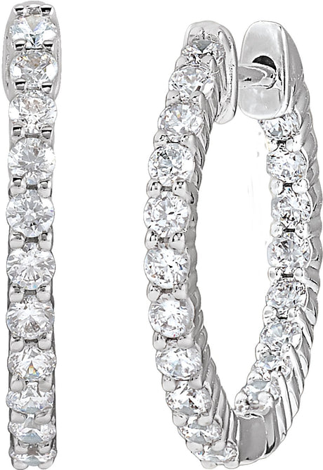 14K White 3/4 CTW Lab-Grown Diamond Inside-Outside Hinged 17.2 mm Hoop Earrings