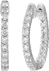 14K White Gold 3/4 CTW Lab-Grown Diamond Inside-Outside Hinged 17.2 mm Hoop Earrings