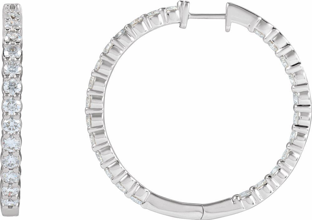 14K White 5 CTW Lab-Grown Diamond Inside-Outside Hinged 37.8 mm Hoop Earrings