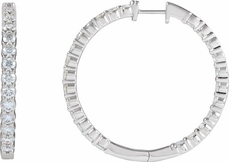 14K White 5 CTW Lab-Grown Diamond Inside-Outside Hinged 37.8 mm Hoop Earrings